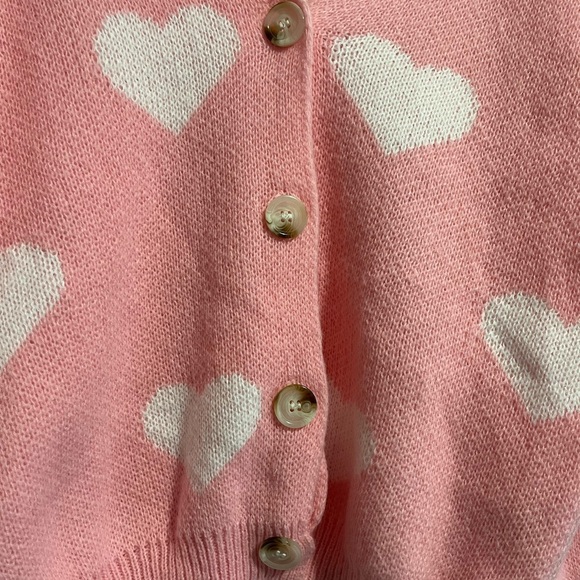Women's Button Down Cardigan Cute Heart Print V Neck Soft Cardigan Sweater - Picture 4 of 5